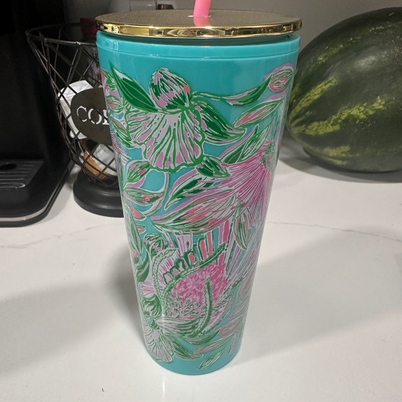 Lilly Pulitzer tumbler with plastic straw - Picture 1 of 1